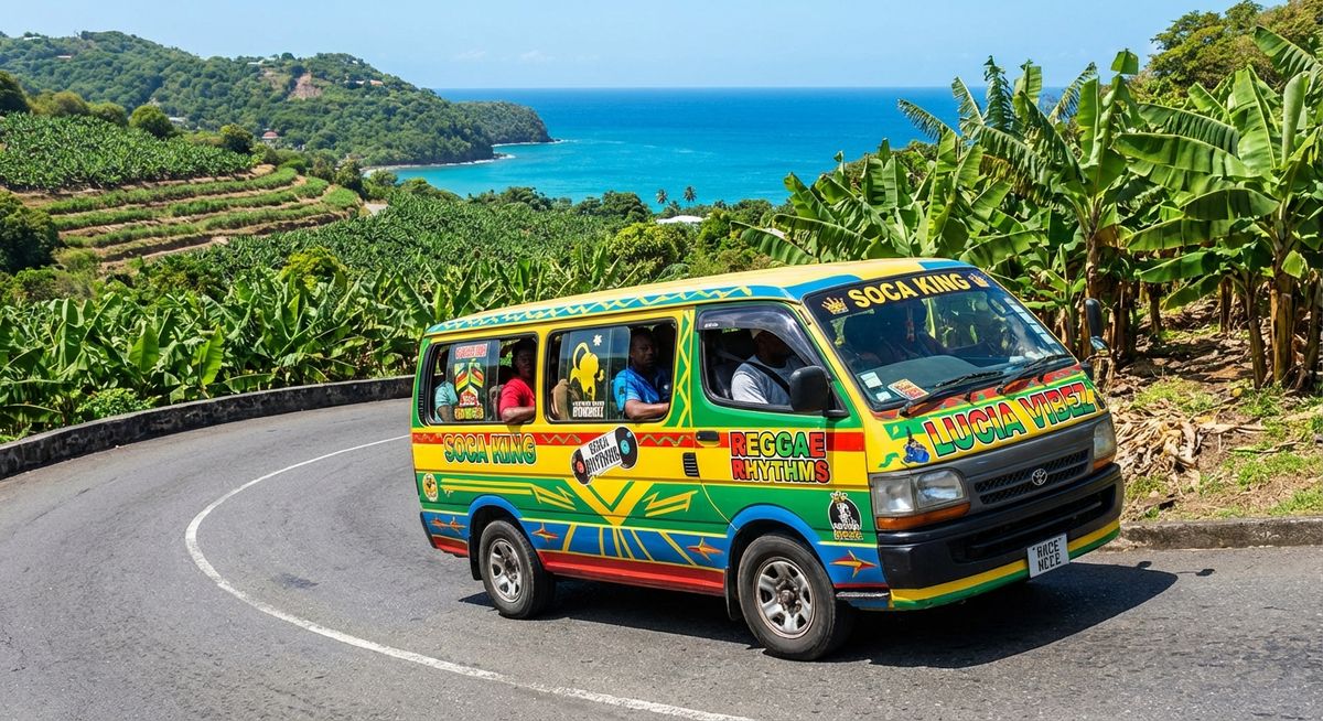 Colourful minibus public transport in Saint Lucia