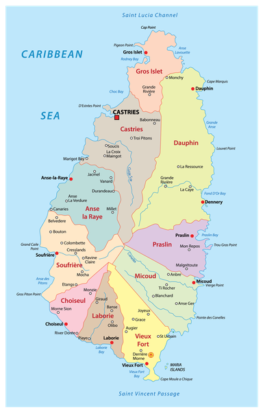 Saint Lucia parishes and quarters map for property investors