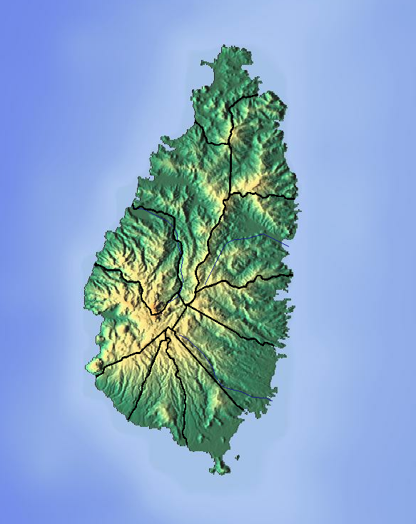 Topographic relief map of Saint Lucia